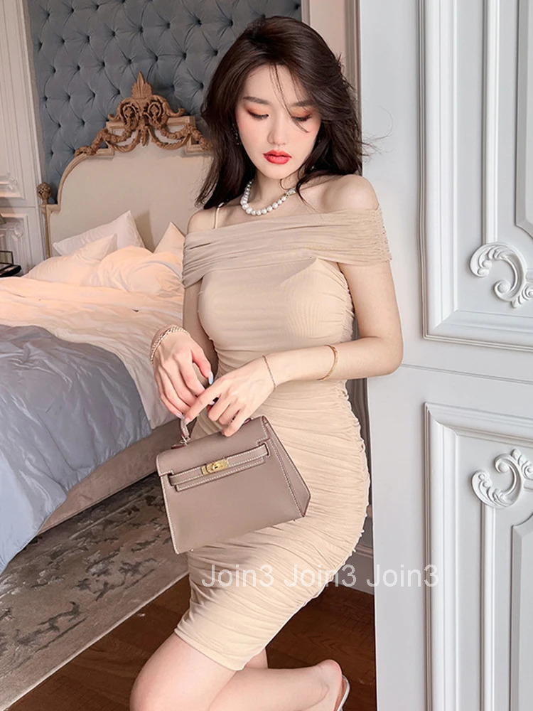 Fashion Mesh Elegant Women Evening Dress Chic Sexy Off-Shoulder Folds Bodycon Mini Party Club Prom Stretchy Femme Mujer Vestidos