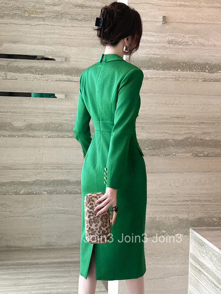 New Autumn Business Formal Occasion Classic Green Pencil Dress Women Clothes Elegant Office Lady Long Sleeve Slim Midi Vestidos