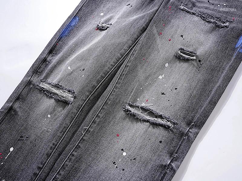 Men's Jeans 2025 Clothing Purples Stretch Slim Straight-leg Denim Trousers Europe American Trend Retro Ripped