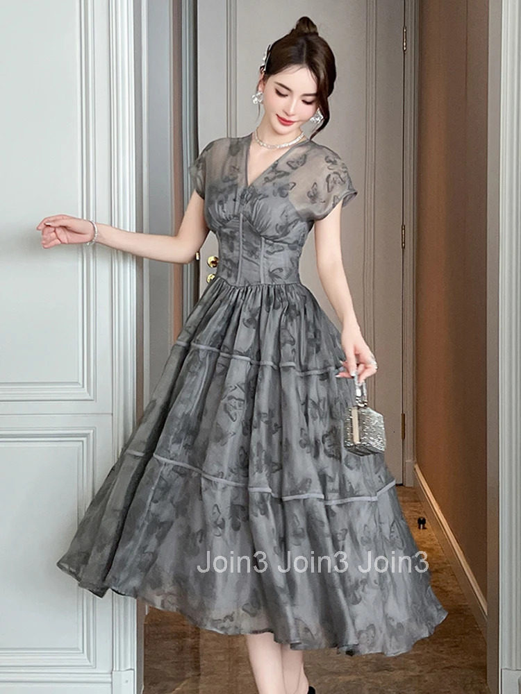 Summer Fashion Elegant Floral Print Evening Dress Women Retro Short Sleeve Corset Midi A-Line Party Prom Vestidos Street Clothes