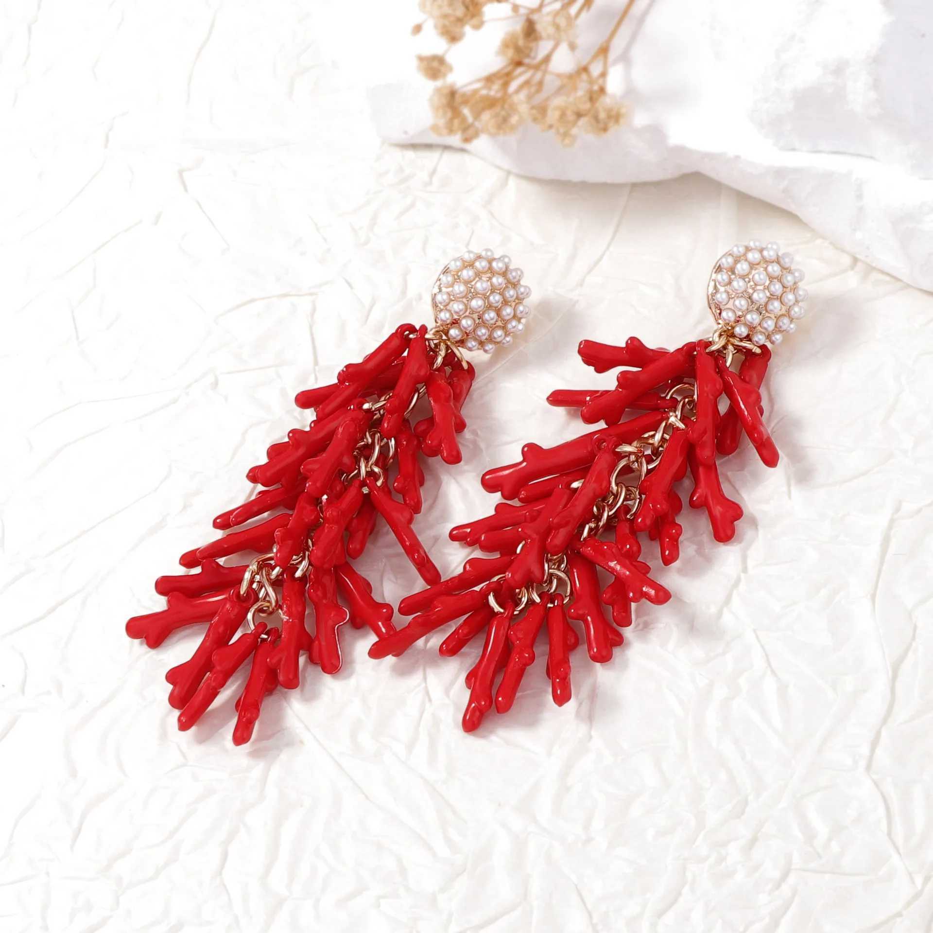 Personalized Creative Imitation Pearl Coral Alloy Earrings XJ250623