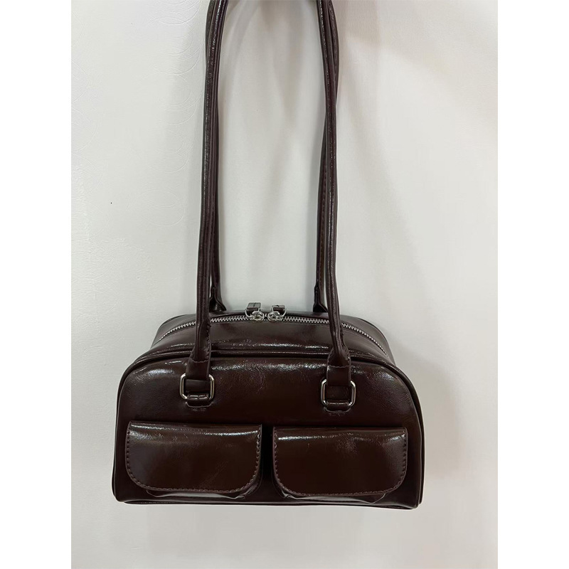 Free Luxury Bag Shipping Designer Bag Korean Hyunjin Seo Yoon-jung Same Style Oil Wax Leather Bowling Bag Multi-pocket Underarm Bag Commuter Handbag S