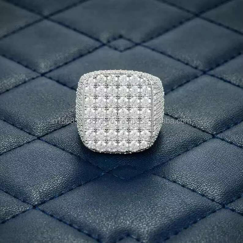 Elegant Diamond Hip Hop Ring Square Shape Big Size Ring in 925 Silver Jewelry with VVS Quality Moissanite Diamonds Jewelry Gift