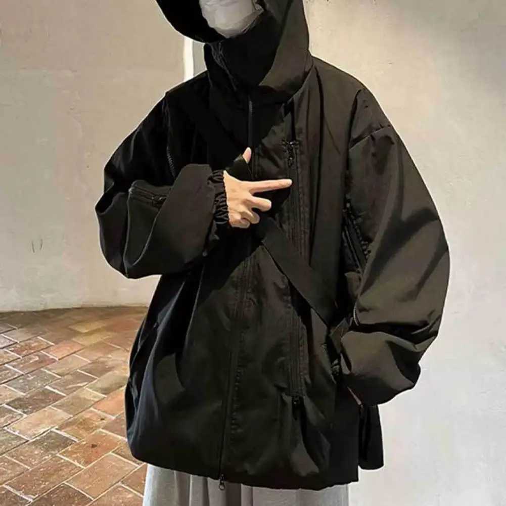 Windproof Hooded Trench Coat with Zipper Placket Windbreaker Mens Hooded Windbreaker Coat with Zipper Placket Stylish for Autumn W250623