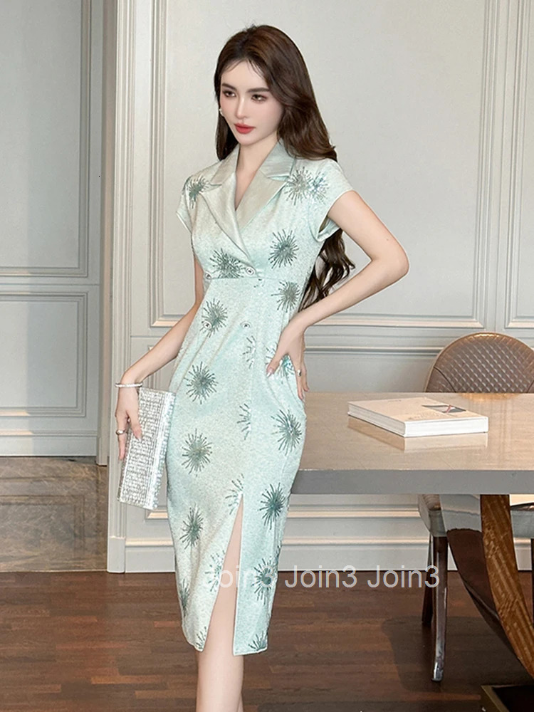 New Summer Fashion Sequin Formal Occasion Pencil Dress Women Clothes Elegant Office Commute Short Sleeve Slim Slit Midi Vestidos