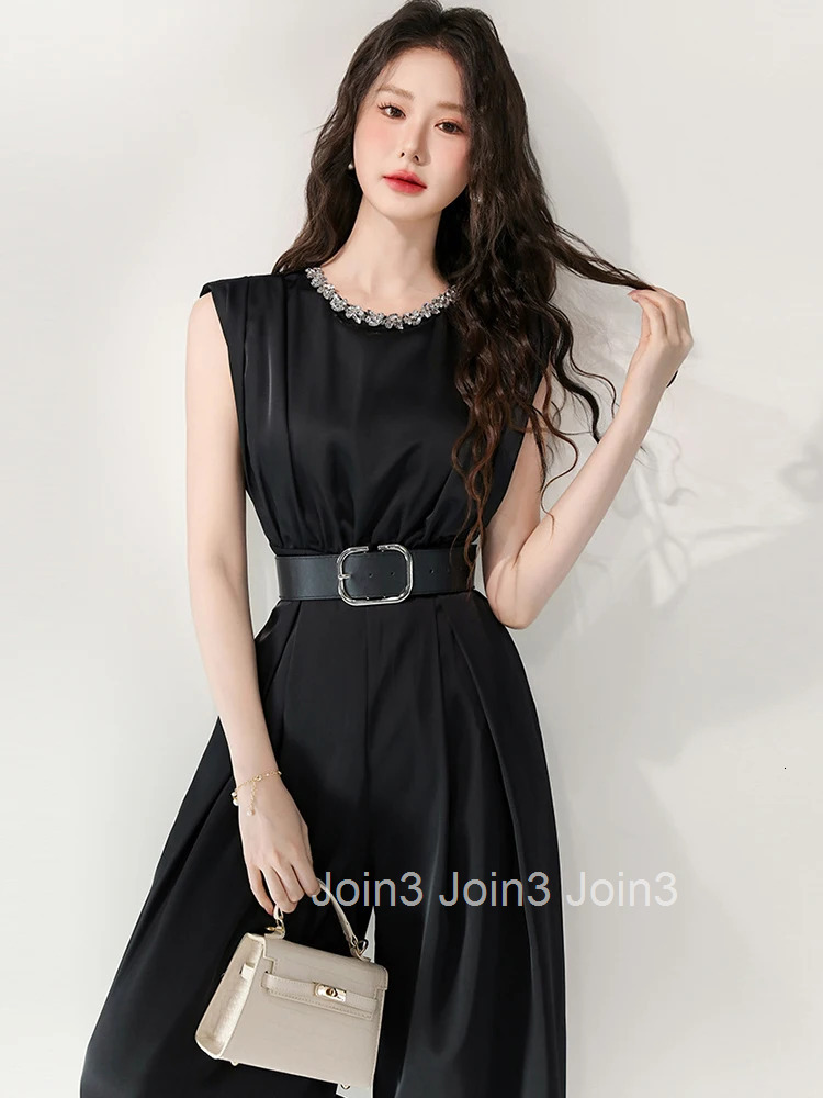Women Clothes Black One Piece Jumpsuits Elegant Formal Retro Sleeveless Mujer Wide Leg Loose Rompers Casual Long Trousers Summer
