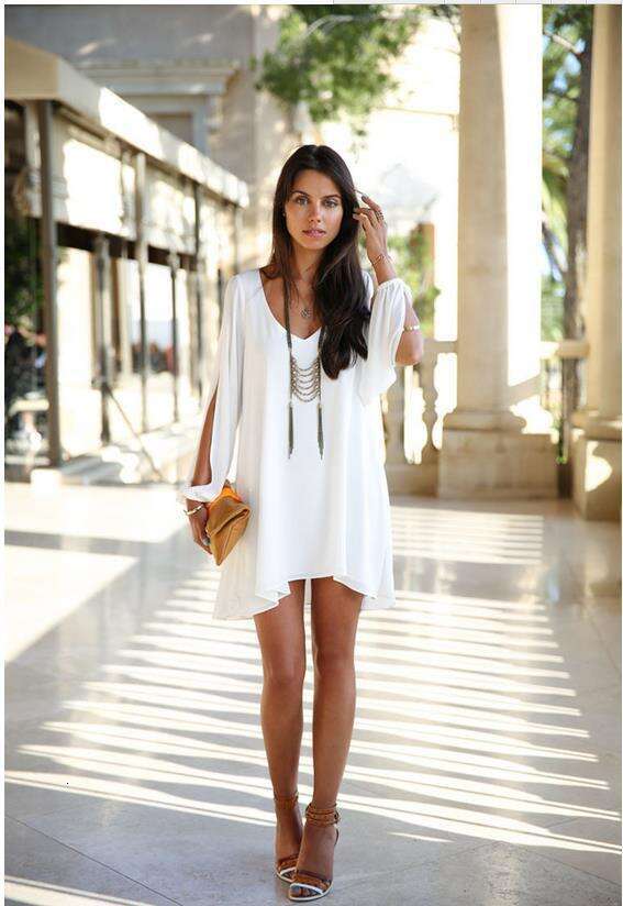 New Mini V-Neck Chiffon Loose A-Line Dress Fashion Women's Clothing B5