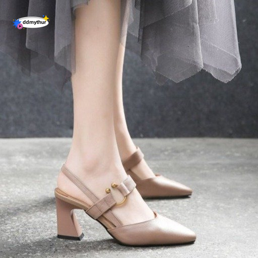 Summer New Women's Casual Square Toe Slingback Sandals with Chunky High Heels Fashionable Leather Shoes ddmythur