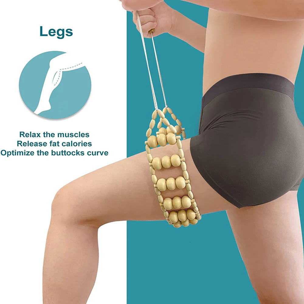 1 PC Wood Massage Roller Wooden Therapy Cellulite Massage Tools Wood Manual Back Massager Roller Rope for Leg Back Pain Relief 250619