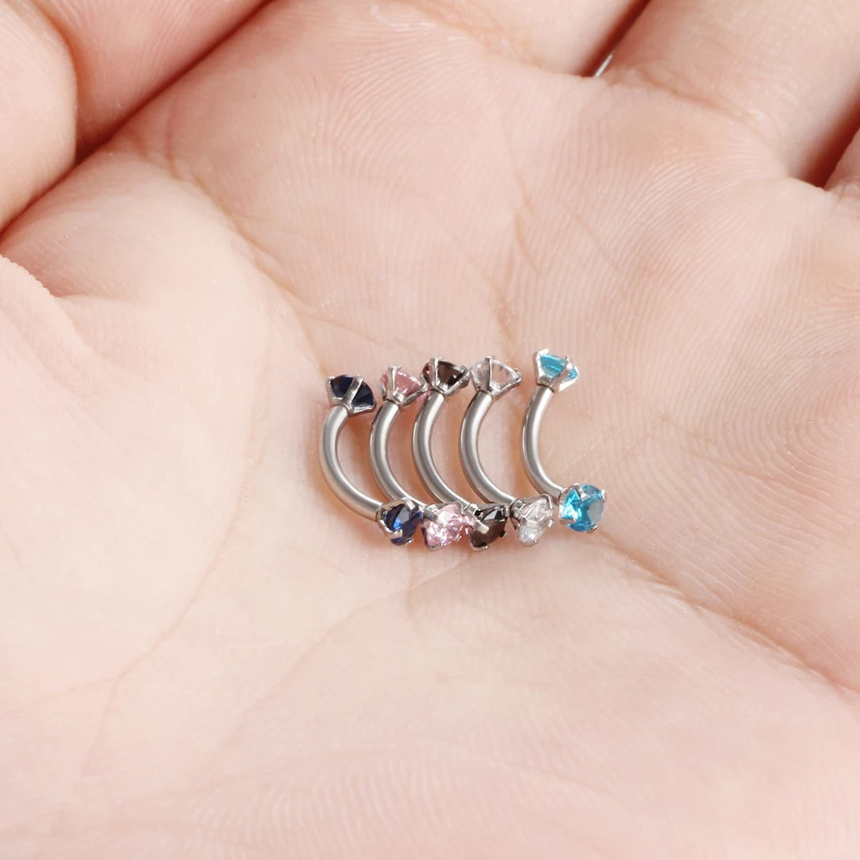 1PC Steel Crystal Gem Eyebrow Ring Tragus Helix Rook Earring Piercings Curved Banana Piercing Bijoux Lip Rings Jewelry 16G 250613
