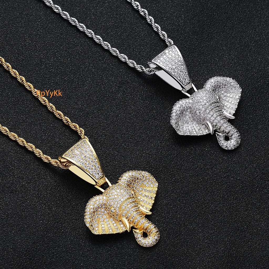 New Elephant Head Hip Hop Pendant 18K Gold Iced Out Animal Unique Street Moissanite Jewelry Pass the diamond tester