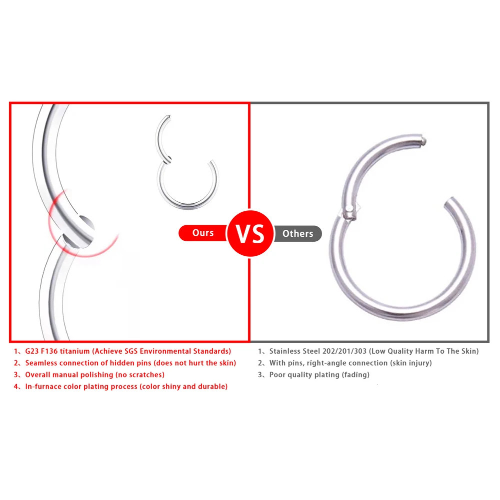 G23 Nose Rings Mixed Color Body Clips Hoop For Women Men Cartilage Piercing Jewelry Segment Lip Ear L Ring 250613