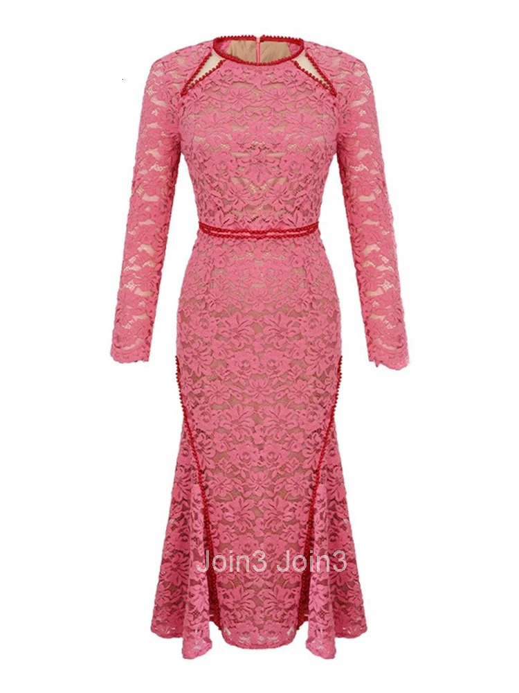 Spring Autumn Lace Long Dresses Women Clothes Ladies Mujer Elegant Luxury O-Neck Slim Maxi Dress Party Prom Vestidos Robe Femme