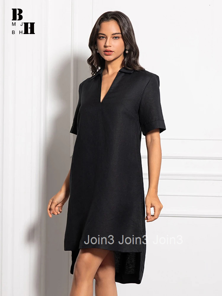 New Summer Lady Work Style Formal Linen Solid Simple Short Dress Women Clothes Elegant Office Commute Short Sleeve Loose Vestido