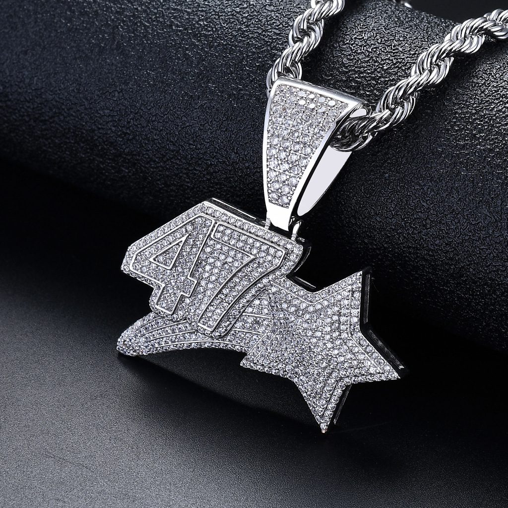 Hip Hop Moissanite Pendant Creative Number 47 Star Dog Tag Pendant Iced Out Luxury Necklace Pass the diamond tester