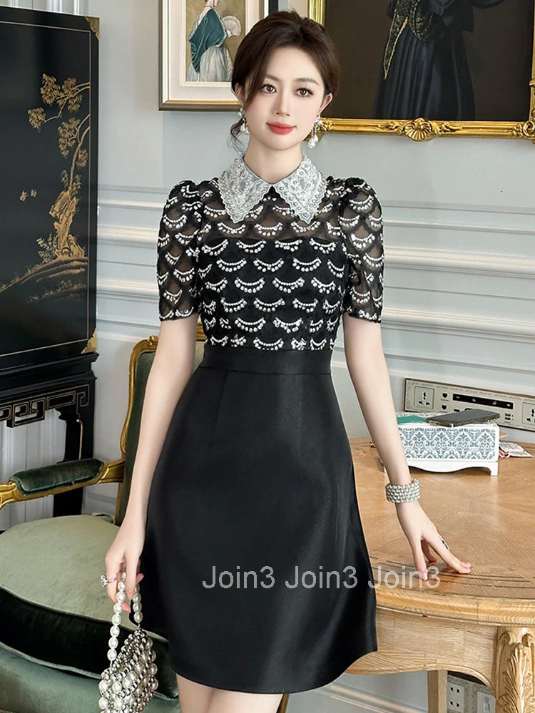 Summer Sweet Black Formal Occasion Short Dress Women Clothes Elegant Luxury Short Sleeve Slim Mini A-Line Party Prom Vestidos