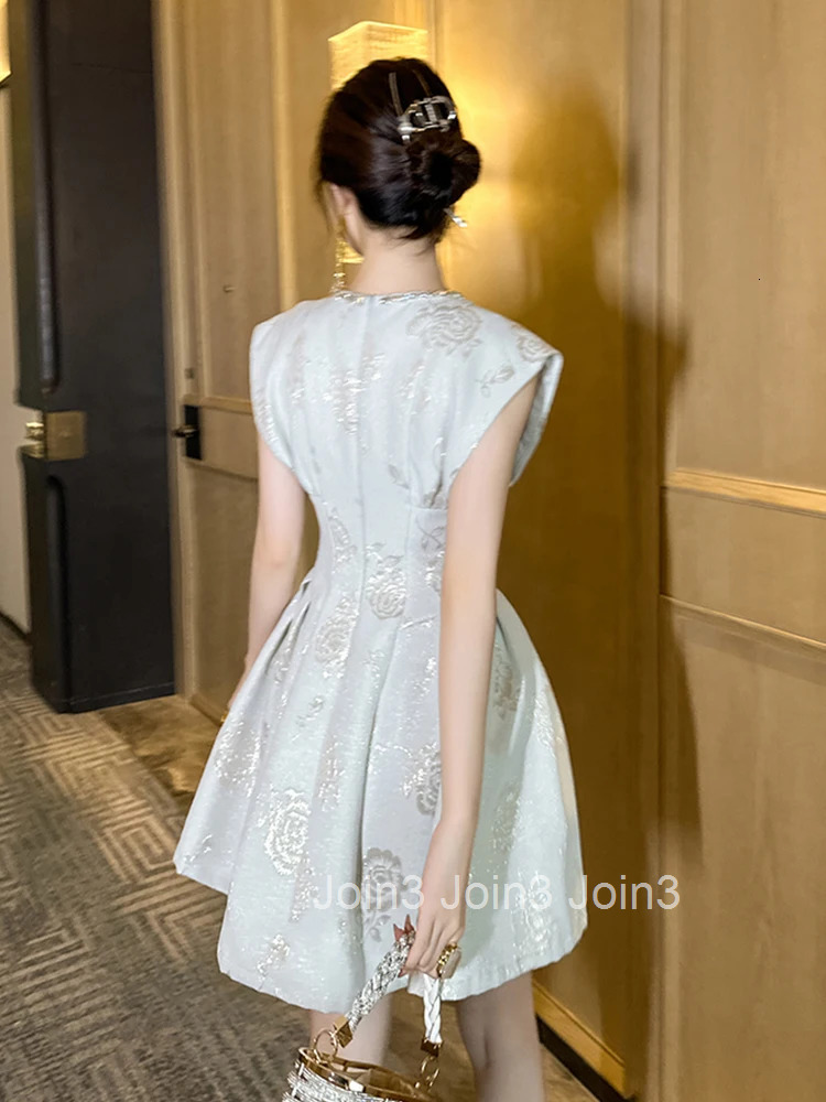 Summer Jacquard Floral Gown Evening Dress Women Clothes Elegant Retro Sleeveless Corset A-Line Short Party Prom Vestidos Fiesta