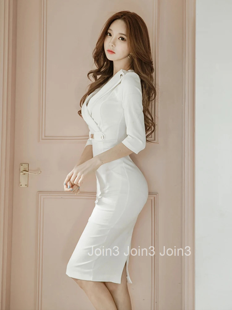 Fashion Elegant Women Dress Temperament Vintage Sexy V-Neck Split Midi Party Lady Formal Bodycon Female Lady White Robe Vestidos