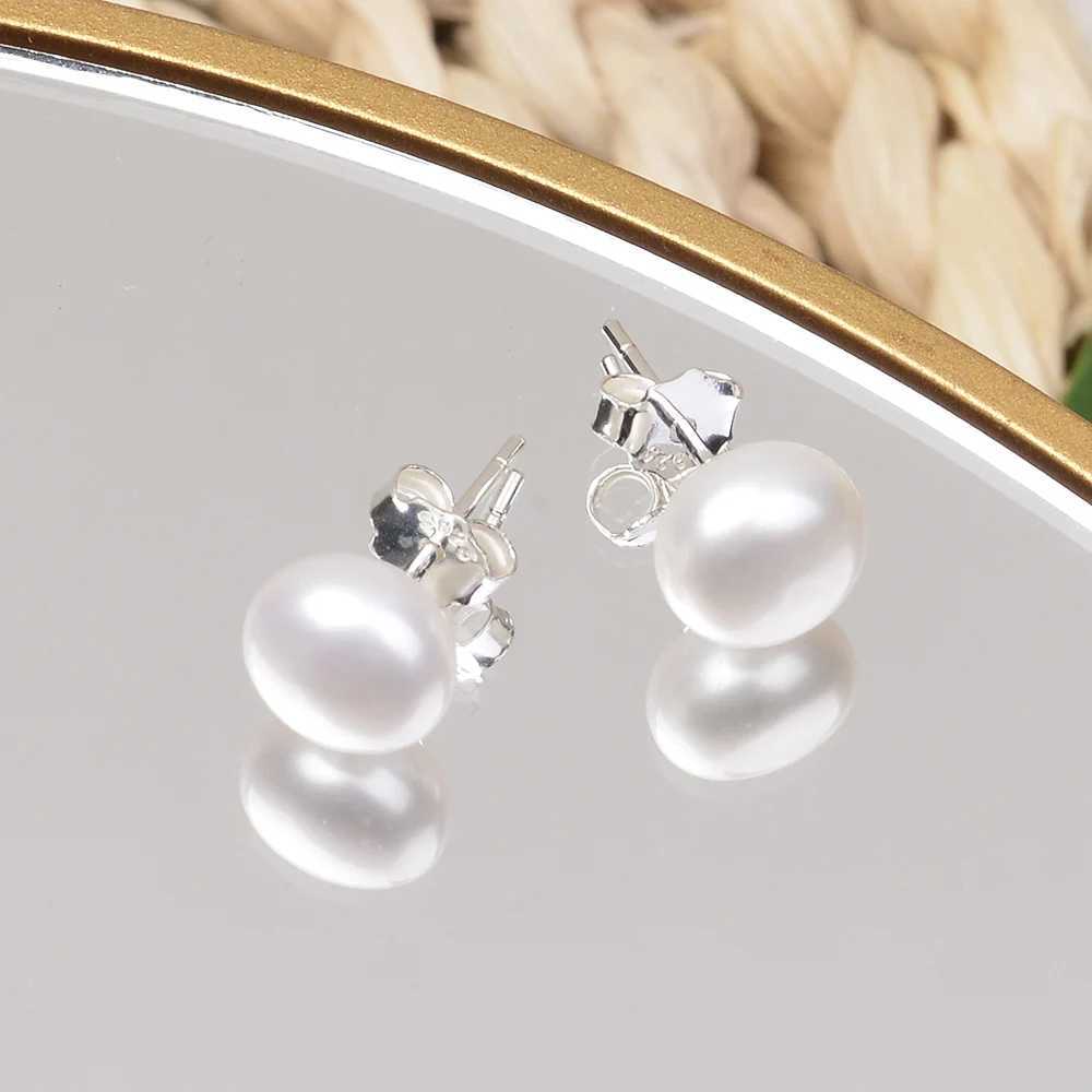 1 Pair of 6mm Elegant Handmade Pearl Earrings White Button Pearl Sterling Silver Stud Earrings For Women Suitable For Party GiftXJ250623