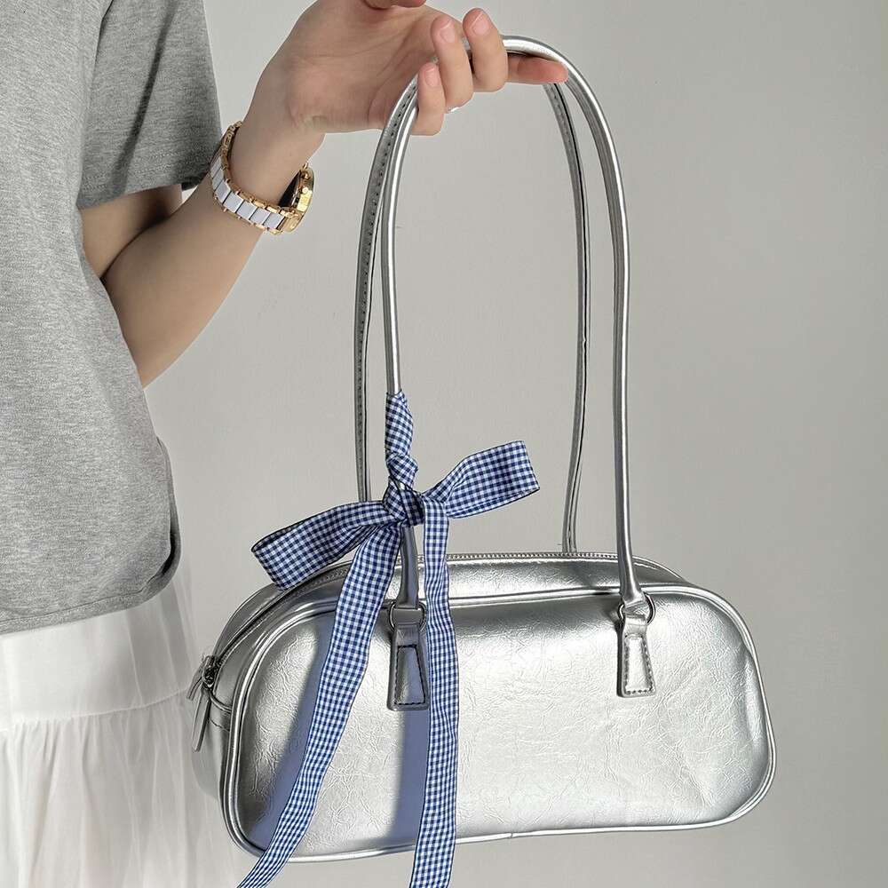 2025 New Handbag Korean Style Niche Shoulder Underarm Trendy Fashion Large Capacity Silver Pillow Bag