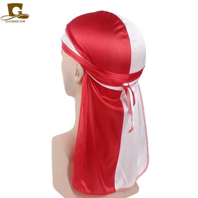 New Fashion Double Colors Soft Satin Durag Mens Silky Patchwork Durags Bandanas Turban Headwear Headband Hat Hair Accessories M250623