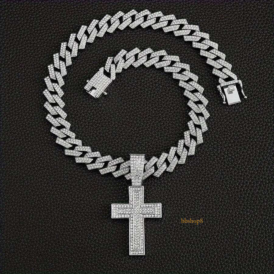 Minimally understated filled gold necklace with full cross and wide clasp dia Cuban chain