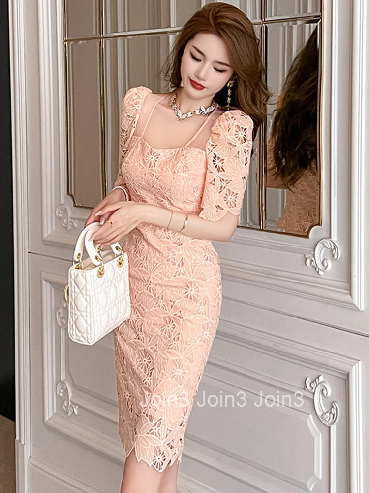 Fashion Summer Lace Elegant Women Evening Short Dress Chic Hollow Sexy Square Collar Slim Mini Party Mujer Prom Vestidos Fiesta