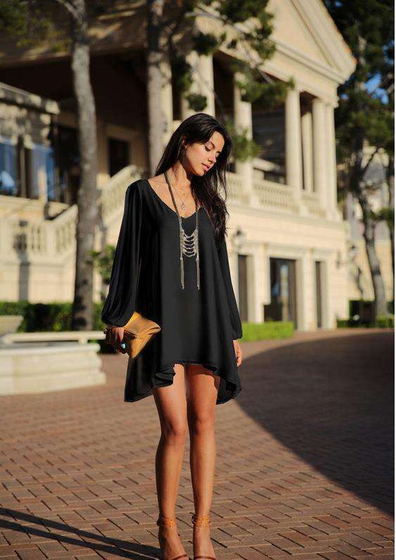 New Mini V-Neck Chiffon Loose A-Line Dress Fashion Women's Clothing B5