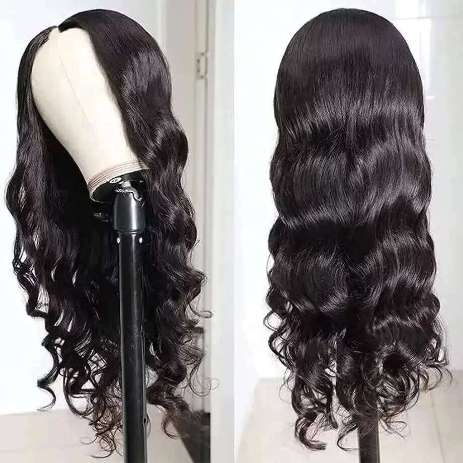 V Wig 100% Raw Hair 34 Inch 250% Peruvian Body Wave Wavy U Part for Women Beginner Friendly Human Wigs