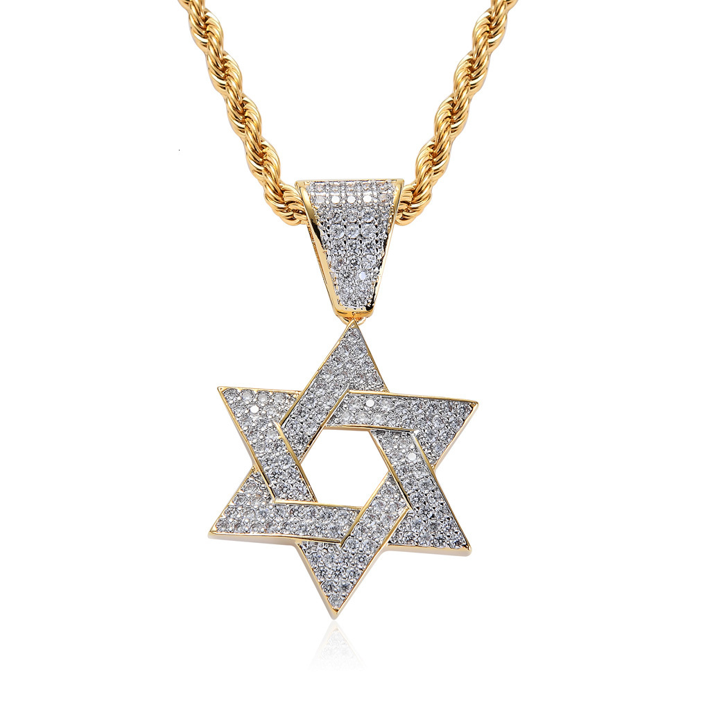 Luxury Moissanite Jewelry Men's Six - Pointed Star Diamond Set Necklace Star of David Hip Hop Full Diamond Pendant Accessory Pass the diamond tes