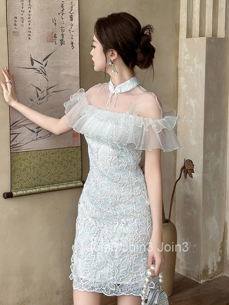 Summer Fashion Lace Floral Vacation Evening Dress Women Clothing Sweet Elegant Sheer Sexy Short Sleeve Slim Party Prom Vestidos