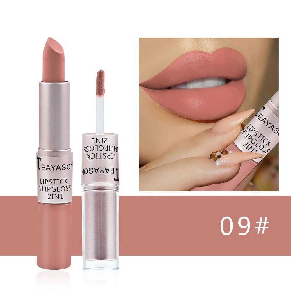 Double Head Matte Nude Liquid Lipstick Lip Glaze 2 In 1 Lip Makeup Moisturizing Lasting Dark Red Lipgloss Lip Stain Cosmetics XJ250623