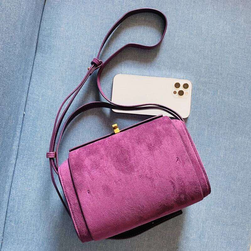 Korean Boston Bags For Women Designer Handbag And Purse 2024 New In Faux Suede Vintage Lock Decoration Small Box Shoulder