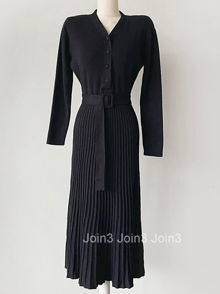 Fashion Autumn Winter Formal Knitted Long Dress Women Ladies Clothes Pretty Sweater Casual V-Neck Slim Midi Robe Mujer Vestidos