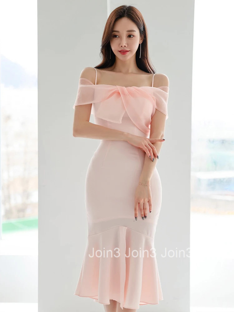 Women Clothes Sweet Pink Sexy Strap Slim Fishtail Dress Elegant Ladies Fashion Party Prom Vestidos Robe Beach Casual Summer New
