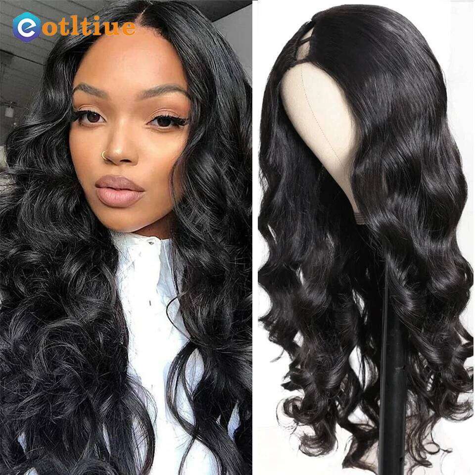 V Wig 100% Raw Hair 34 Inch 250% Peruvian Body Wave Wavy U Part for Women Beginner Friendly Human Wigs