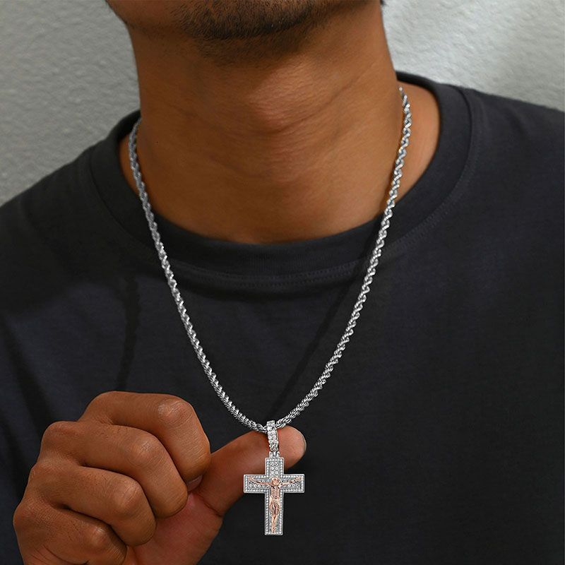 Moissanite Necklace Hip Hop Cross Pendant Diamond - Inlaid Hip - Hop Pendant Stylish Men's Trendy Full Diamond Necklace