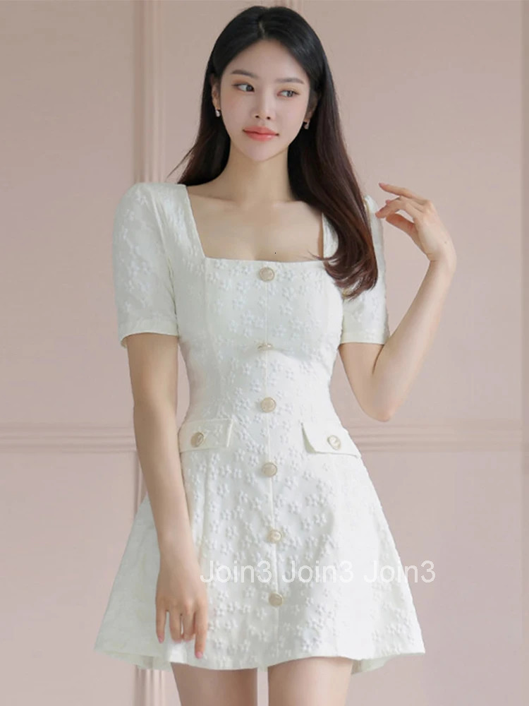Women Clothes White Floral Sexy Square Neck Slim Mini Short A-Line Dress Elegant Ladies Fashion Party Prom Vestidos Sweet Summer