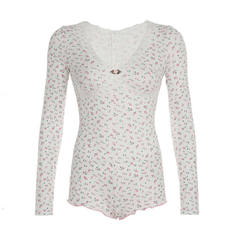 Pure Desire Girl Style Sexy V-Neck Floral Tight Jumpsuit For Women Lace Trim Design Camisole Top B5