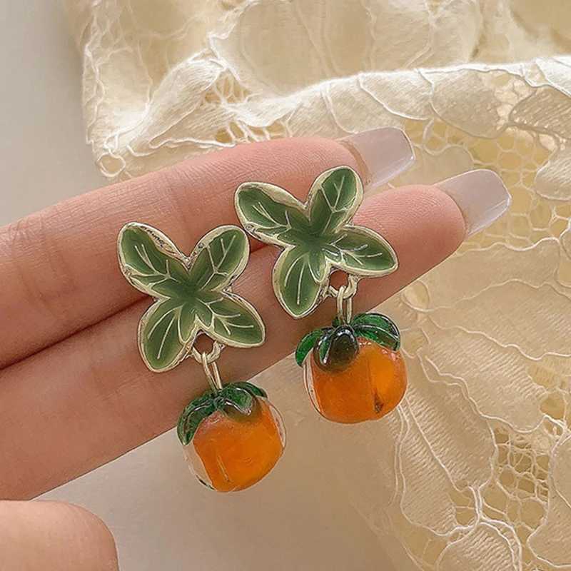 Creative Persimmon Orange Color Flower Stud Earrings For Women Painting Oil Glazed Glass Earrings Jewelry Accessories XJ250623