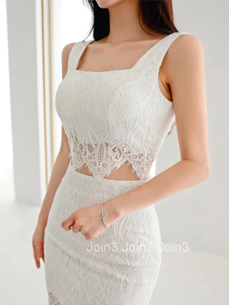 Women Clothes White Lace Outfit Elegant Sexy Tank Cropped Short Tops Shirt Blouse And High Waist Skirt Mujer 2 Pieces Set Summer