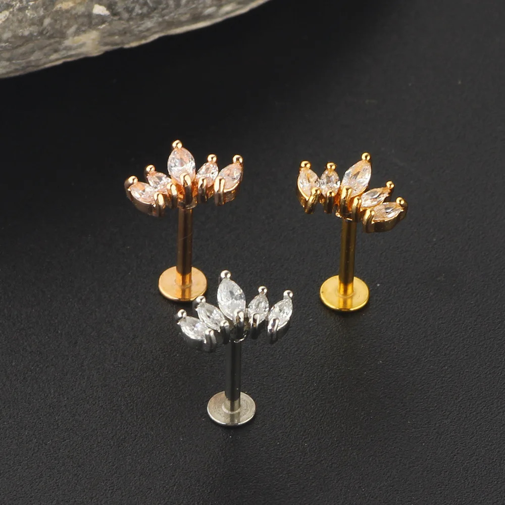 1PCS Butterfly Labret Piercing Lip Stud Cluster Crystal Tragus Earring Flat Cartilage Earrings Zircon Jewelry 250613