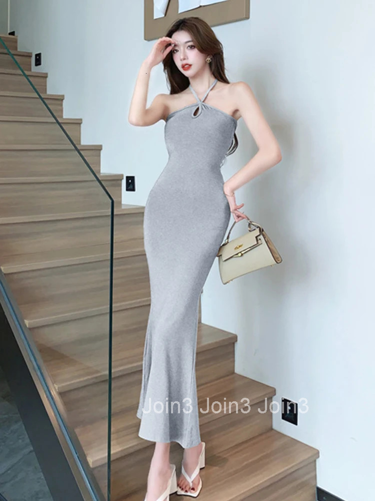 New Summer Fashion Y2K Vacation Beach Mermaid Long Dress Women Clothes Elegant Sexy Halter Backless Slim Maxi Vestido Robe Femme
