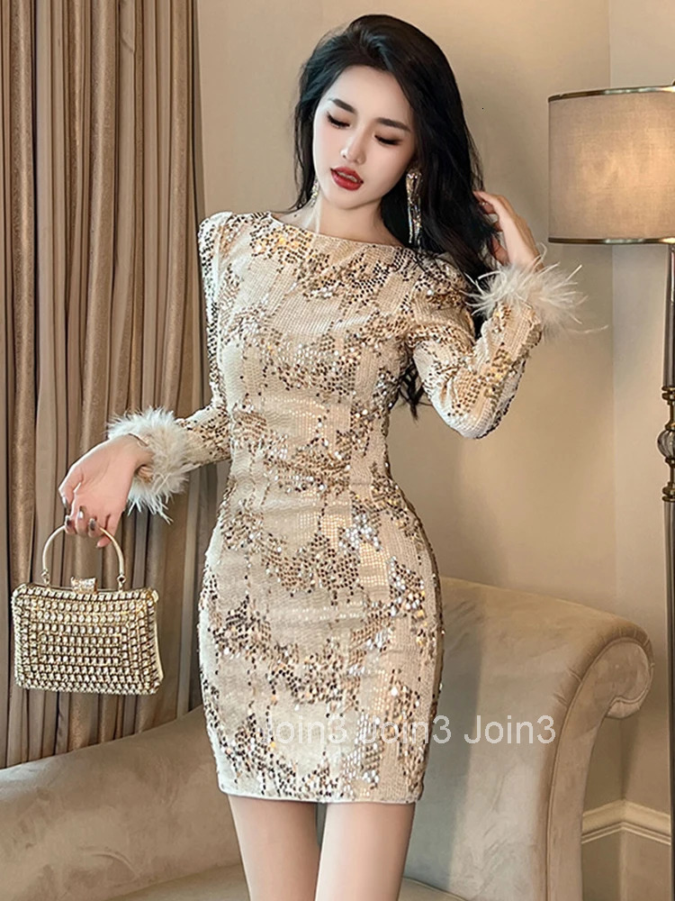 New Fashion Velvet Sequins Evening Short Dresses Women Clothing Elegant Chic O-Neck Skinny Mini Party Prom Dress Mujer Vestidos