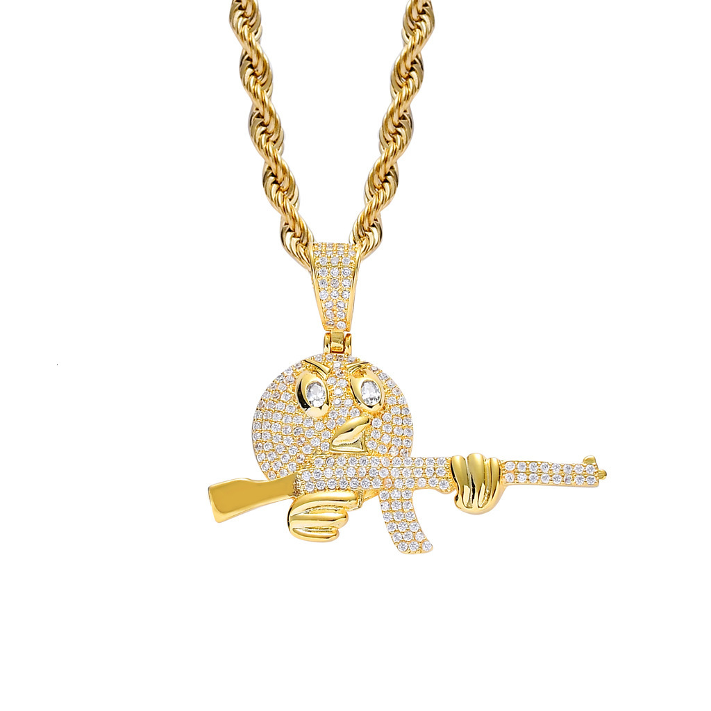 Cartoon Emoji Gun Holding Unique Pendant Iced Out Hip Hop Necklace Full Diamond Moissanite Hip Hop Jewelry Pass the diamond tester