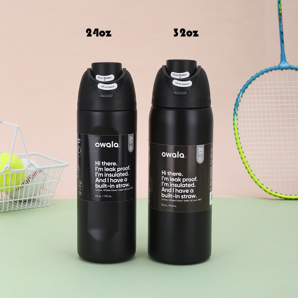 OWALA Insulated Stainless Steel Sports Water Bottle Cold insulation cup Tumbler for Outdoor Camping, 2 Sizes (24oz, 32oz), Vacuum Sealed Travel Mug dh