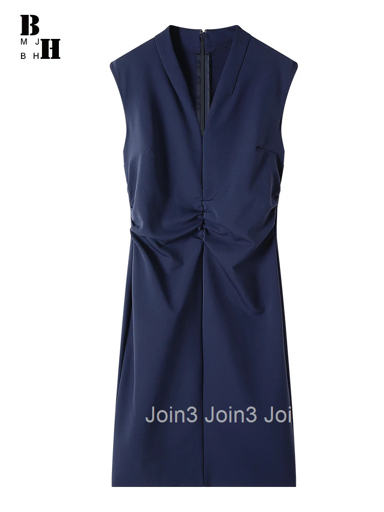 New Summer Lady Work Style Formal Occasion Solid Pencil Dress Women Clothes Elegant Office Commute Sleeveless Folds Slim Vestido