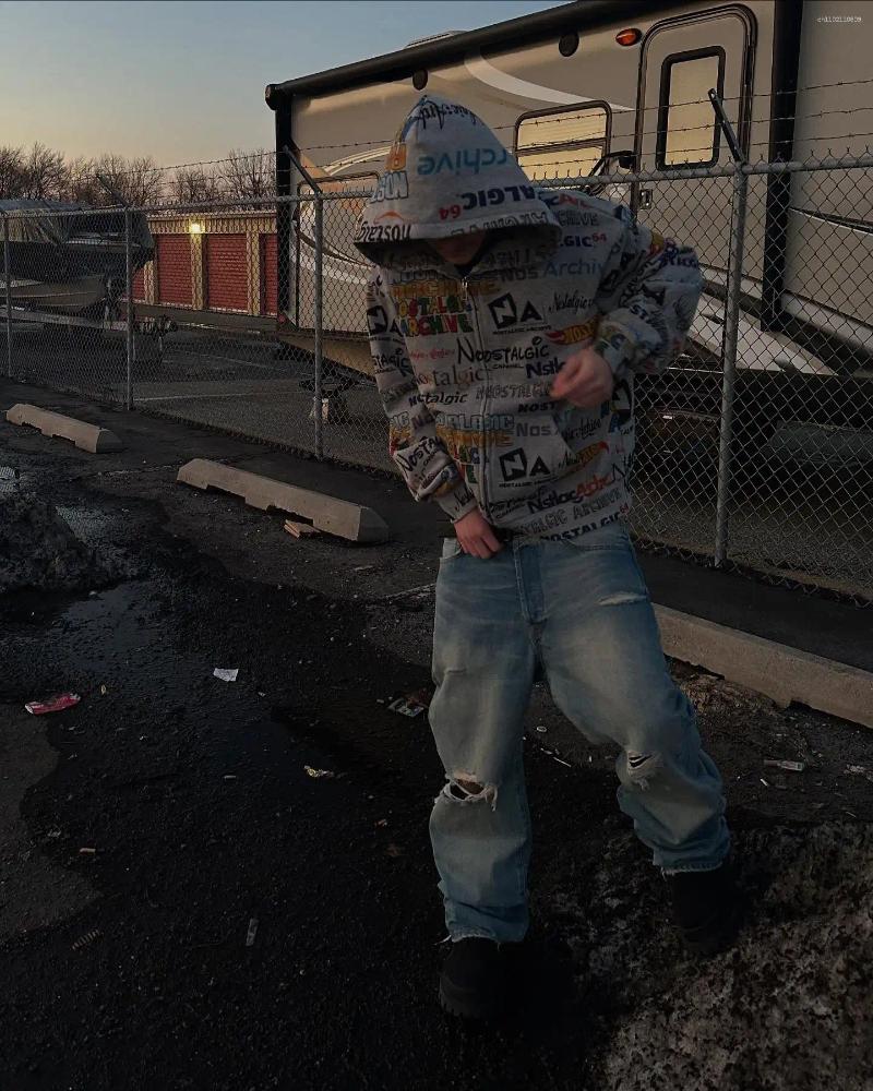 Men's Hoodies Harajuku Casual Print Women Grunge Streetwear Zip Up Clothes Sweatshirt Tops Goth Oversized Hoodie Men Clothing