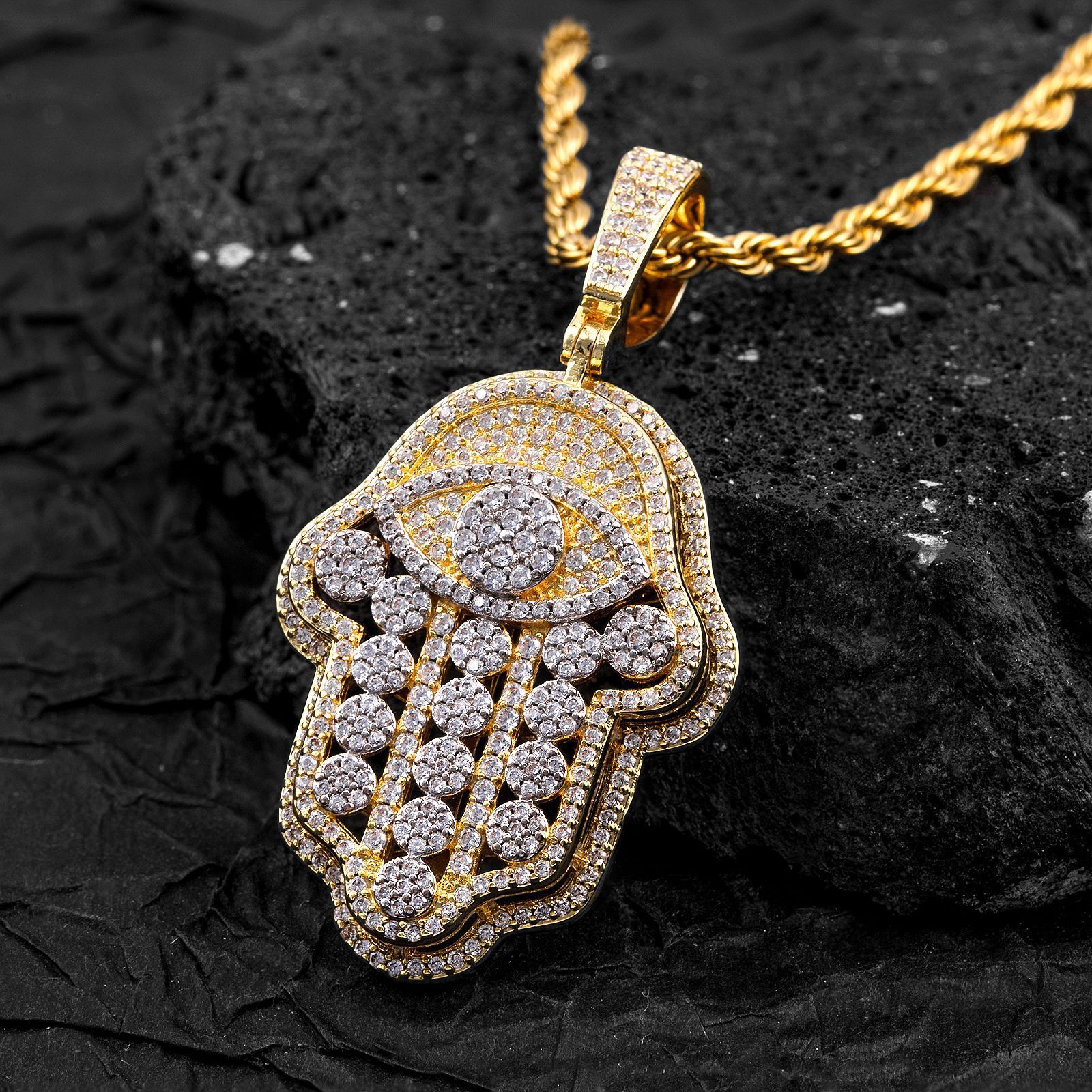 Luxury Moissanite Hip Hop Punk Hand Shape Pendant Full Iced Out Tennis Chain Premium Statement Necklace Pass the diamond tester