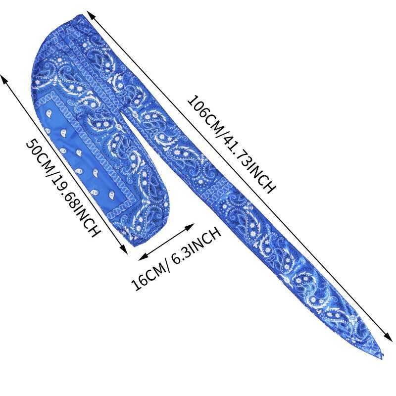 New Amoeba Print Silky Durag Bandanas for Men Long Tail Pirate Cap Waves do doo du rag Turban Outdoor Cycling Breathable Hat M250623